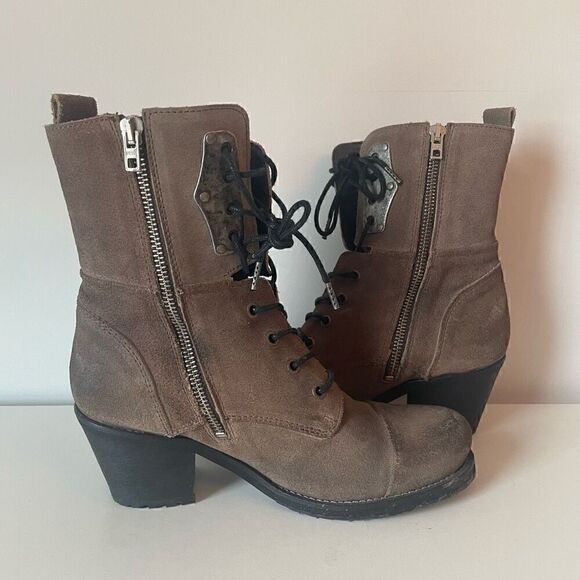 Diesel Taupe/Dark Tan Leather Combat & Moto Boots made in Portugal. - Picture 5 of 7